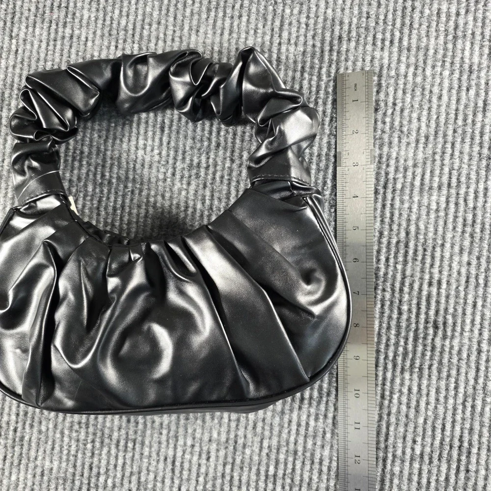 Avenue Zoe Black Ruched Vegan Leather‎ Scrunchie Handle Hobo Handbag NWT